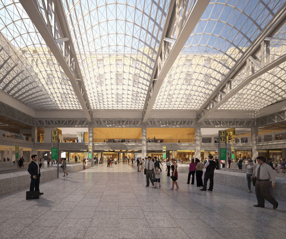 A rendering of Farley Post Office, which will be redeveloped into a train hall for Amtrak.