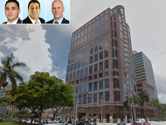 The 200 East Broward office tower and Colliers agents Jarred Goodstein, Alfie Hamilton and Jonathan Kingsley
