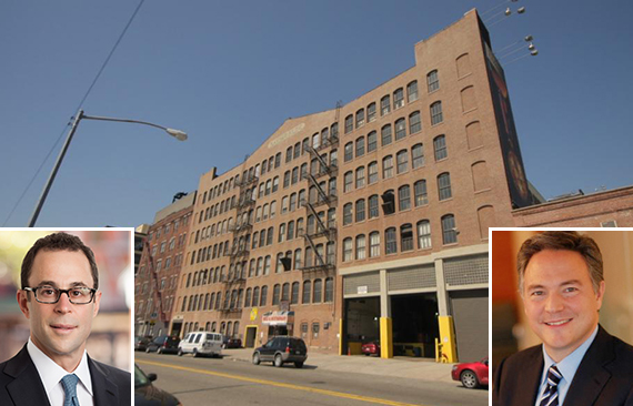 The Blanchard Building at 21-09 Borden Avenue in Long Island City (inset: Related' Jeff Blau and GreenOak's John Carrafiell)