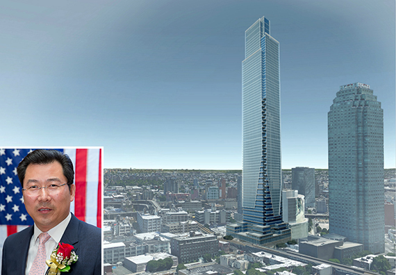 A rendering of The Planned Court Square City View Tower at 23-15 44th Drive in Long Island City (inset: Chris Xu)