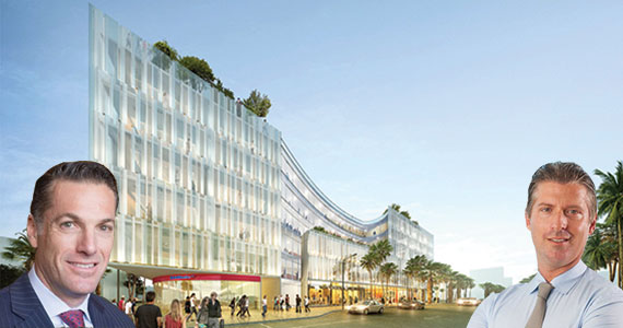 Rendering of the 900 Washington Avenue project (Inset: Robert Finvarb, left, and Michael Simkins, right)
