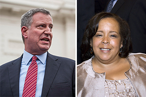 From left: Mayor Bill de Blasio and Justice Fern Fisher