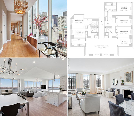 Clockwise from top left: the Centurion, floor plan for combo unit at Carnegie Park, the Eldorado and the Atelier