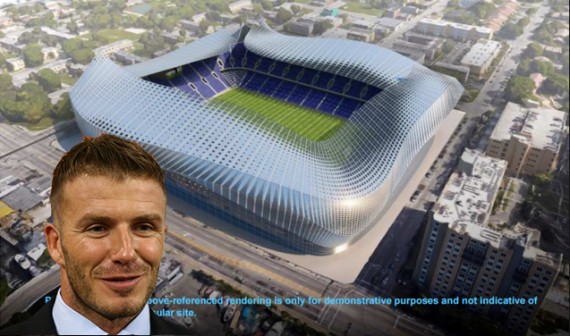 David Beckham and a proposed rendering of the stadium
