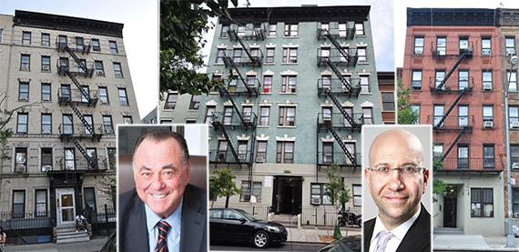 From left: 112 East 103rd Street, 411 East 118th Street and 291 Pleasant Avenue in East Harlem (inset: Stephen Siegel and Shimon Shkury)