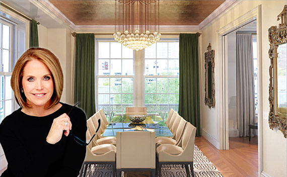 Katie Couric and a rendering of her apartment at 151 East 78th Street | credit: katiecouric.com