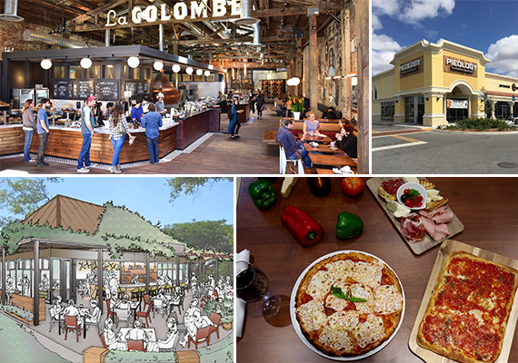 Clockwise from left: La Colombe, Pieology, Stellino's and Glass &amp; Vine