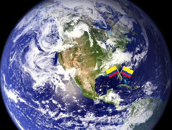 NASA satellite view and the Colombian flag