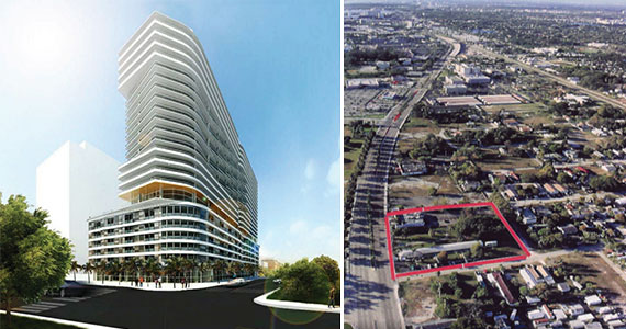 Rendering and site of Nine Hundred in Hallandale Beach