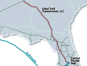 Map of planned Sabal Trail natural gas pipeline