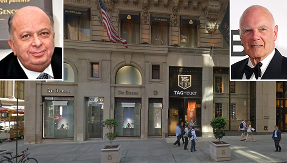 The St. Regis Hotel at 2 East 55th Street in Midtown (credit: Google Street View) (inset: Crown's Stanley Chera and Vornado's Steven Roth)