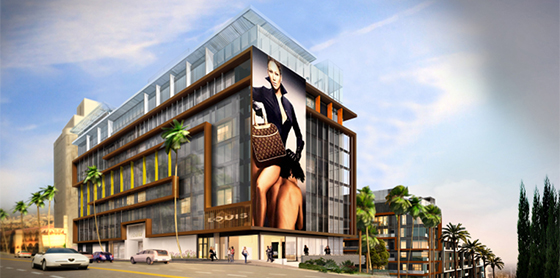 A rendering of the Sunset Time hotel project in West Hollywood (credit: Ehrlich Architects)