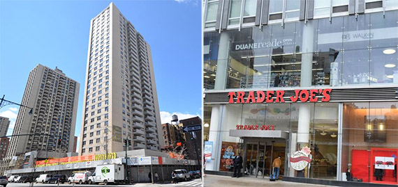 From left: 660-676 Columbus Avenue and the facade of Trader Joe's at 2073 Broadway (credit: Bisnow)