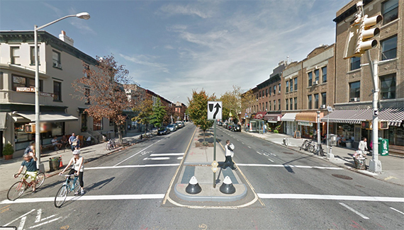 The corner of Vanderbilt Avenue and Prospect Place in the newly expanded Prospect Heights Historic District (credit: Google)
