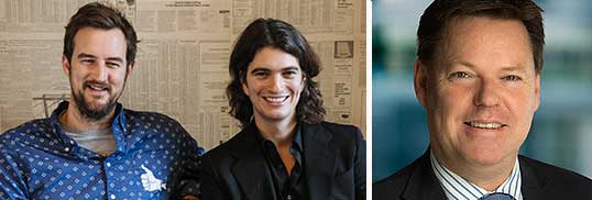 From left: WeWork co-founders Adam Neumann and Miguel McKelvey, and Steve McCann, CEO of Lend Lease Group