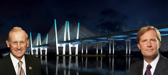 <em>Rendering of the new Tappan Zee Bridge (inset from left: Richard Anderson and Matthew Driscoll)</em>