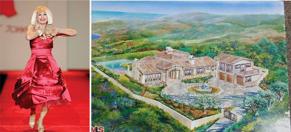 Betsey Johnson via wikipedia and a rendering of her home in Malibu