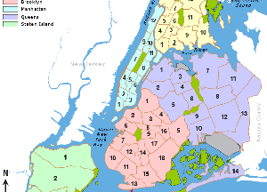 A map of the city's community boards