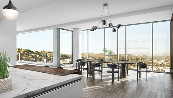 Rendering of a dining room at the Four Seasons Private Residences Los Angeles