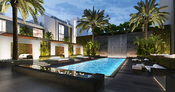 A rendering of the pool deck at the Four Seasons Private Residences Los Angeles