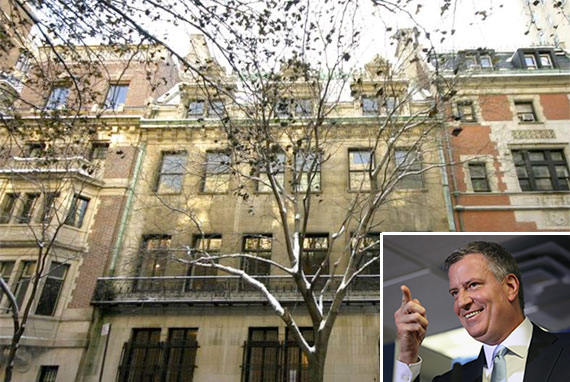 The Harkness Mansion on the Upper East Side (inset: Bill de Blasio)