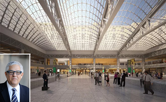 A rendering of the redeveloped Penn Station (Flickr / GovernorAndrewCuomo) (inset: Mitchell Moss)