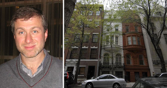 From left: Roman Abramovich (credit: Mark Freeman via Wikipedia) and 11-15 East 75th Street on the Upper East Side