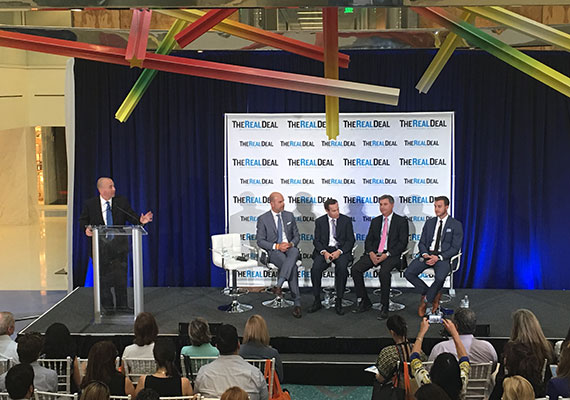 From left: Moderator Peter Zalewski, panelists Harvey Hernandez of Newgard Development Group, Jean Francois Roy of Ocean Land Investments, Patrick Campbell of Related Group and Jaime Sturgis of Metro 1