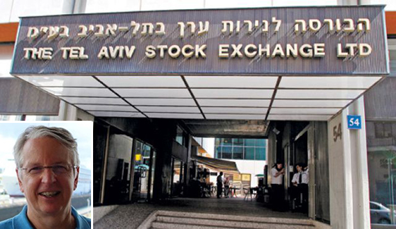 Tel Aviv Stock Exchange (inset: Urbancorp's Alan Saskin via LinkedIn)