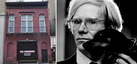 From left: 159 East 87th Street on the Upper East Side and Andy Warhol (Credit: Jack Mitchell via Wikipedia)