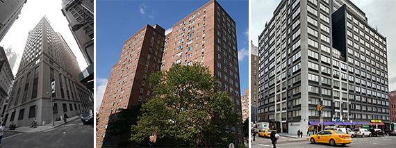 63 Wall Street in the Financial District, Savoy Park in Harlem and 160 West 24th Street in Chelsea