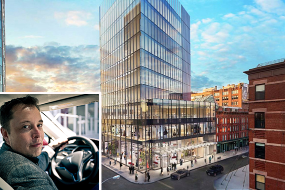 Rendering of 860 Washington Street in the Meatpacking District (inset: Elon Musk)