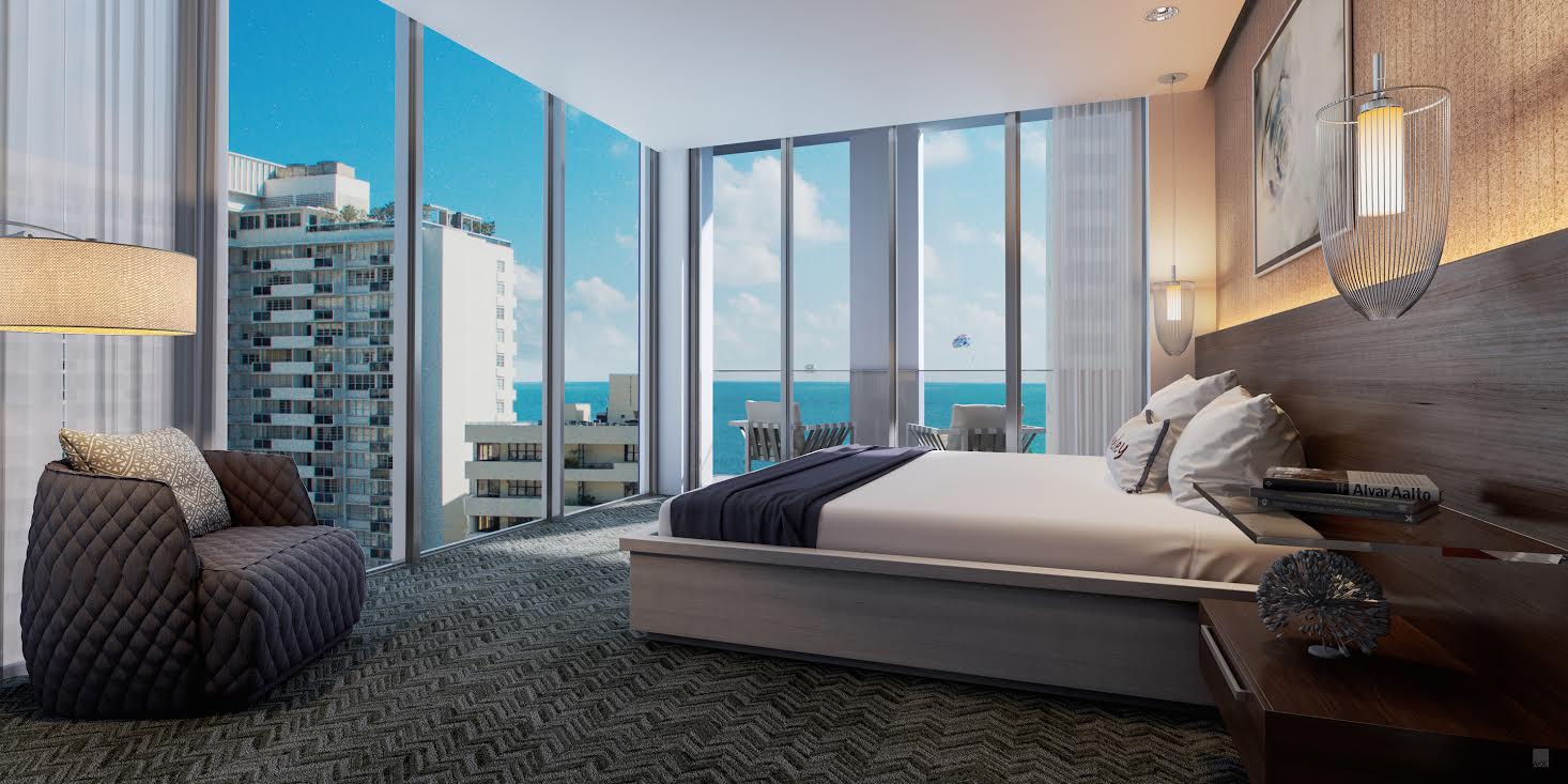 Rendering of a guest room at the Berkeley Shore (Credit: ArX Solutions)