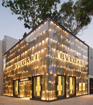 Bulgari's store adds to the Design District's luxe glow.