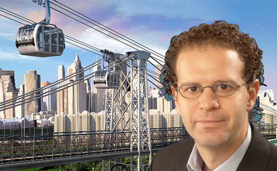 Daniel Levy and a rendering of the East River Skyway