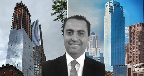 Kevin Lalezarian with 507 West 28th Street in West Chelsea and a rendering of the completed building