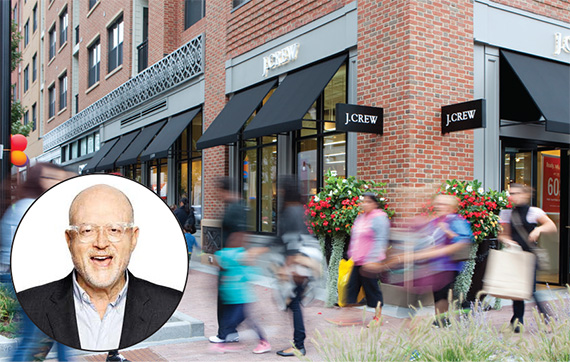 Assembly Row in Somerville, Mass. is targeting newcomers with retail in the mix, including J. Crew. (Inset J. Crew CEO Mickey Drexler)