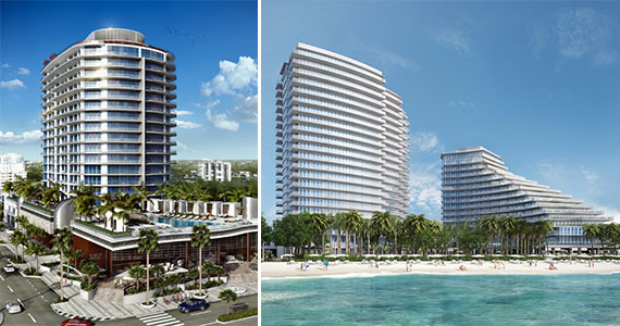 Renderings of Paramount Fort Lauderdale Beach, left, and Auberge Beach Residences &amp; Spa, right (Credit: ArX Solutions)