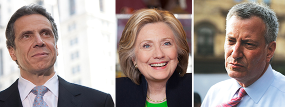 From left: Gov. Andrew Cuomo, Hillary Clinton and Mayor Bill de Blasio