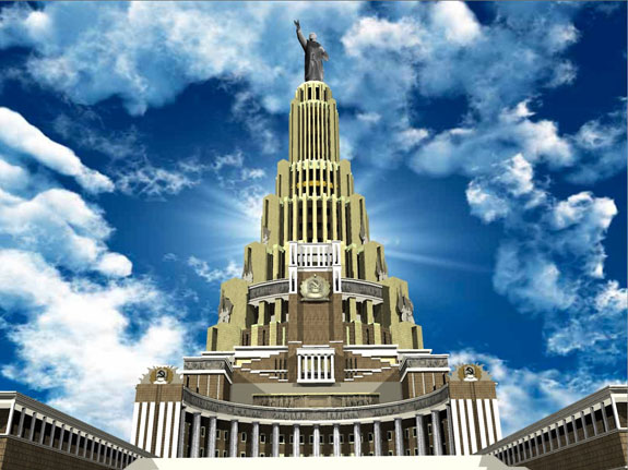 Construction of the 500-metre-tall Palace of the Soviets was halted for World War II and never began again.