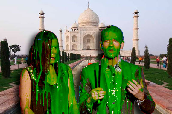 The Taj Mahal and guest being slimed on Nickelodeon