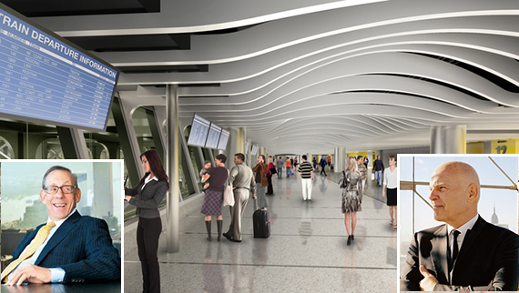 Rendering of Moynihan Station (inset: Stephen Ross and Steven Roth)