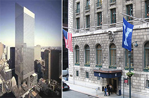 From left: Citicorp Tower at 601 Lexington Avenue and Yale Club of New York on Vanderbilt Avenue