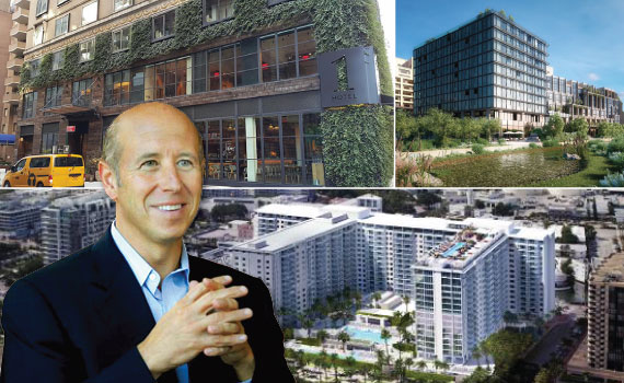 Clockwise, from left: Barry Sternlicht, 1 Hotel Central Park, 1 Hotel Brooklyn Bridge and 1 Hotel South Beach