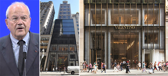 From left: Marc Ladreit de Lacharrière (via YouTube), 693 Fifth Avenue and Valentino store