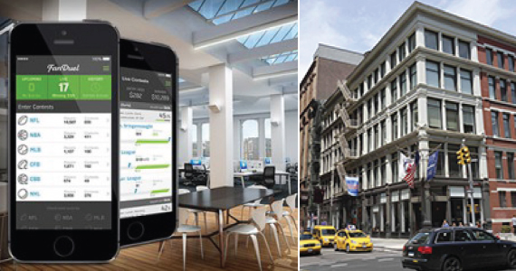 From left: FanDuel app and 300 Park Avenue South rendering. DraftKings' offices, 400 Lafayette Street in Noho