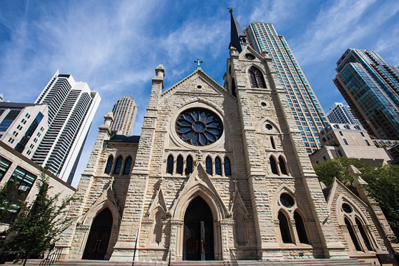 A parking lot at Holy Name Cathedral is being marketed for sale.