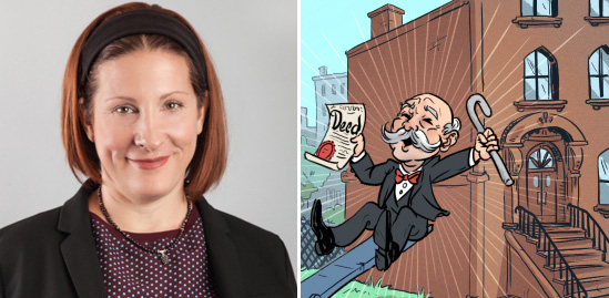 Attorney Michelle Maratto Itkowitz (left) gave landlords tips on how to best free their properties of rent-stabilized tenants. (Illustration credit: Noah Patrick Pfarr for The Real Deal)