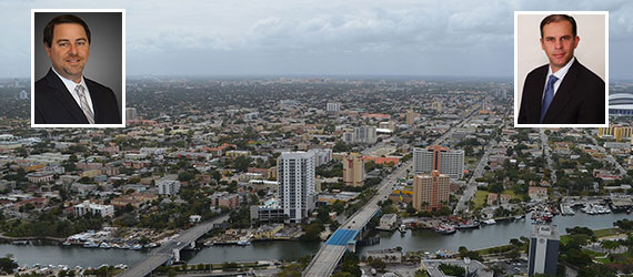 Aerial view of Little Havana (Credit: B137) (Inset from left: Howard Cohen, CEO of Atlantic | Pacific Cos., and Gil Hermon, managing member of Blue Arch Advisors)