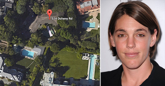 Megan Ellison and her property at 514 Doheny Road (credit: IMDB, Google Earth)